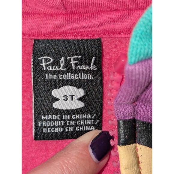 Paul Frank Y2K Julius Monkey Hoodie Rainbow Colorblock Pink Teal 3T - Picture 6 of 6